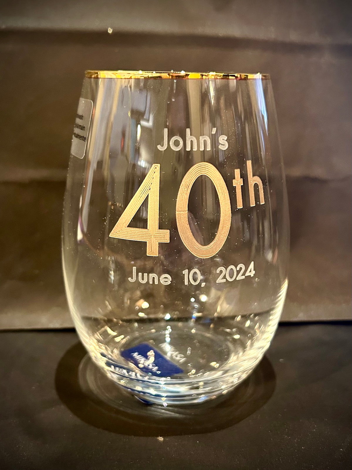 Mikasa Julie Gold Rim 19.75 oz Crystal Stemless Wine Glass