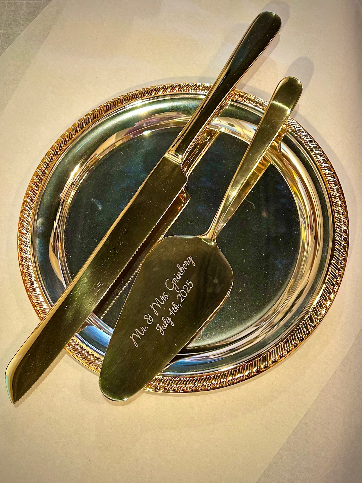 Modern Gold Cake Knife & Server Set