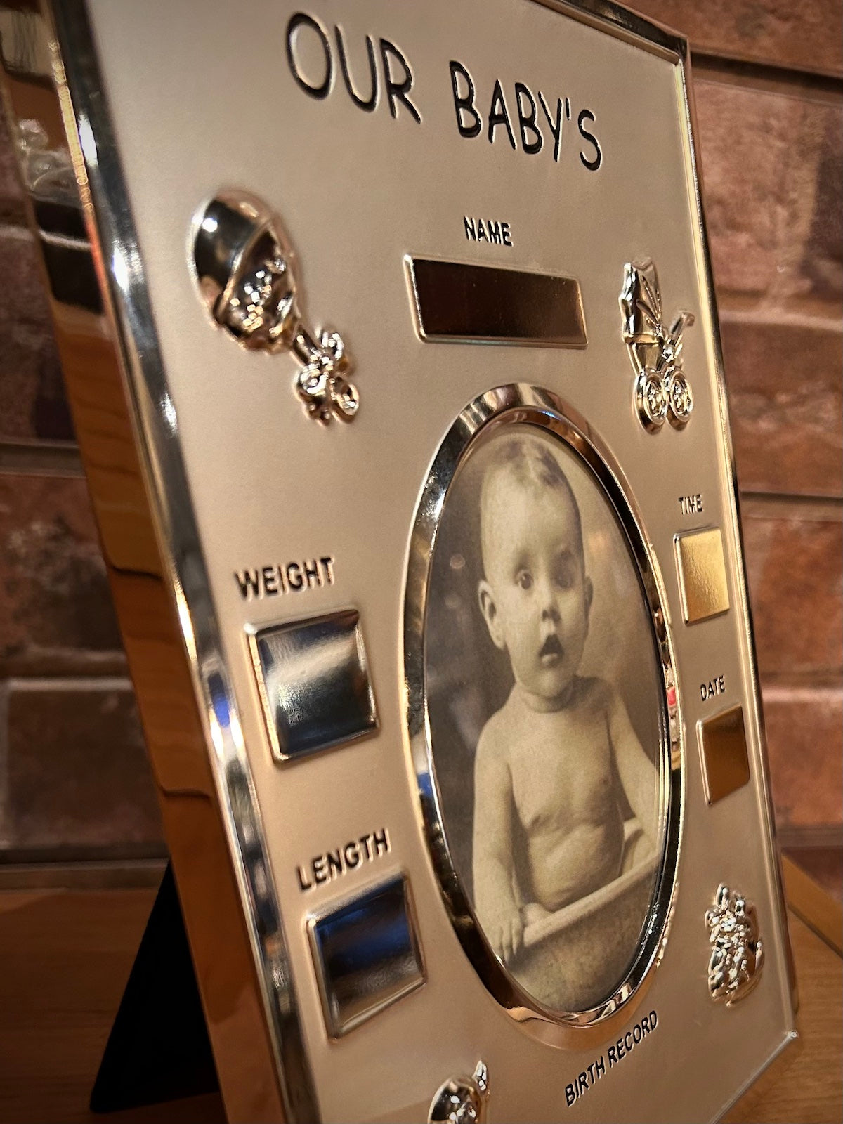 Silver Baby Birth Record Plaque Photo Frame