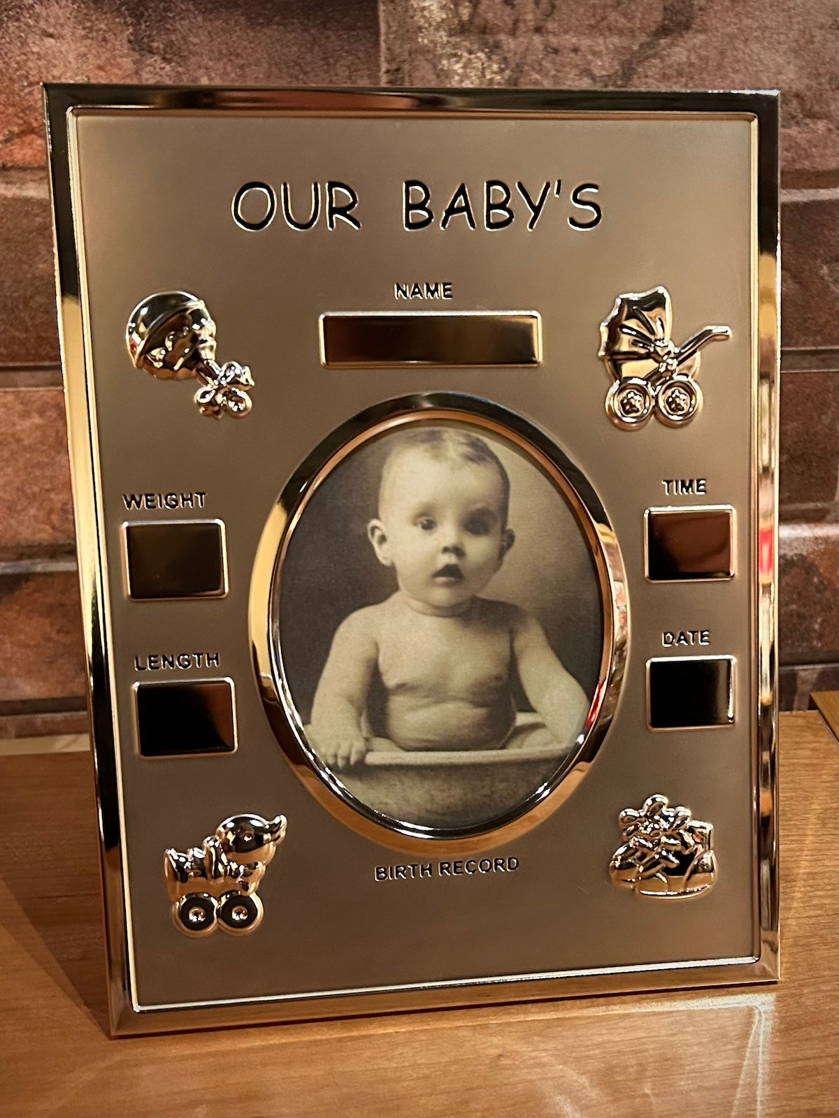 Silver Baby Birth Record Plaque Photo Frame