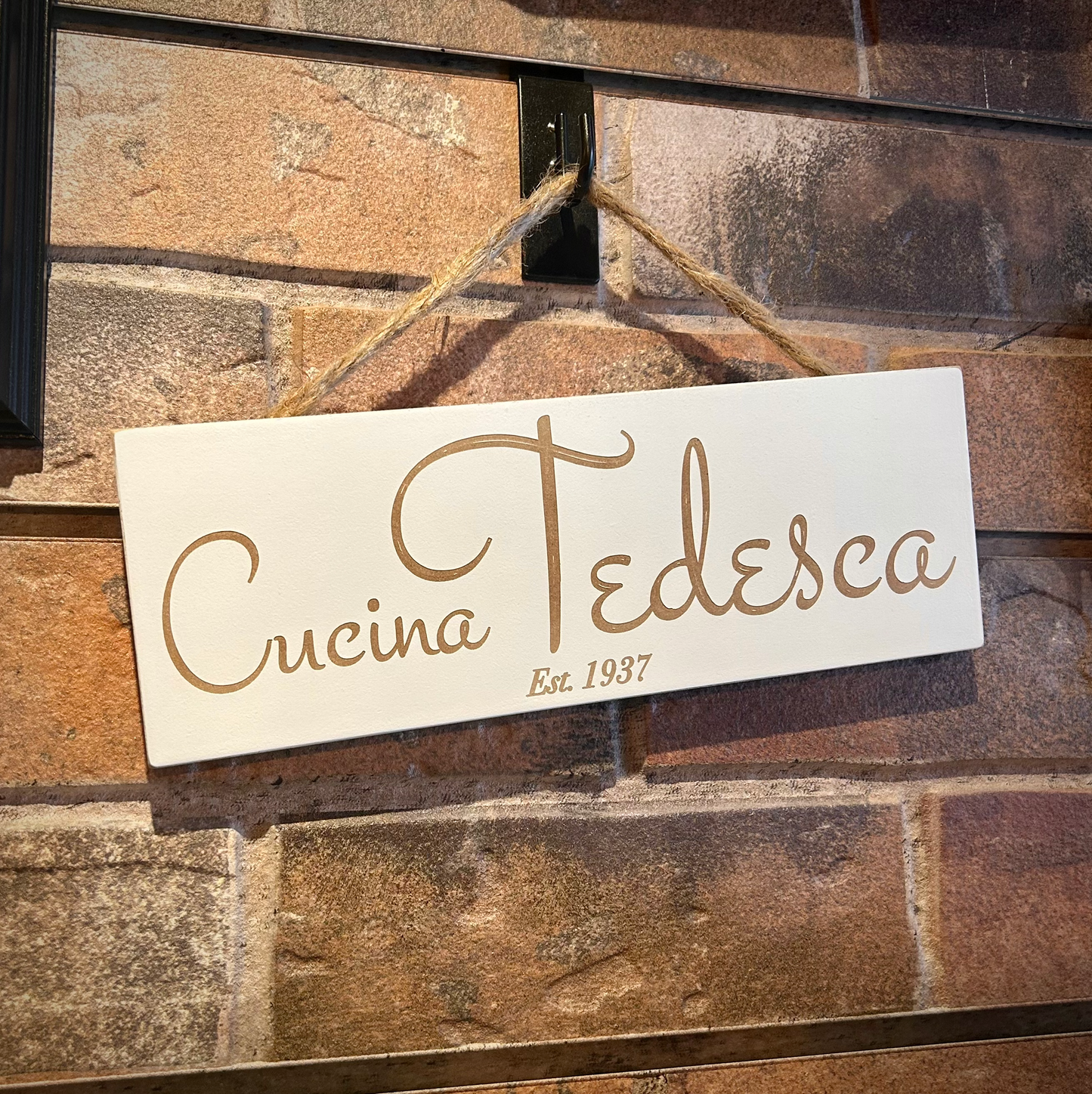 Handmade Painted Wood & Rope Hanging Sign (Black or White)