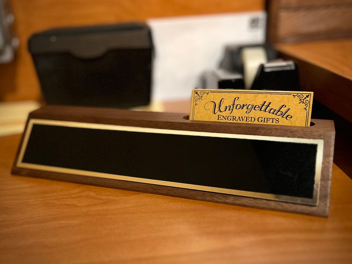 Walnut Desk Wedge Name Bar and Business Card Holder