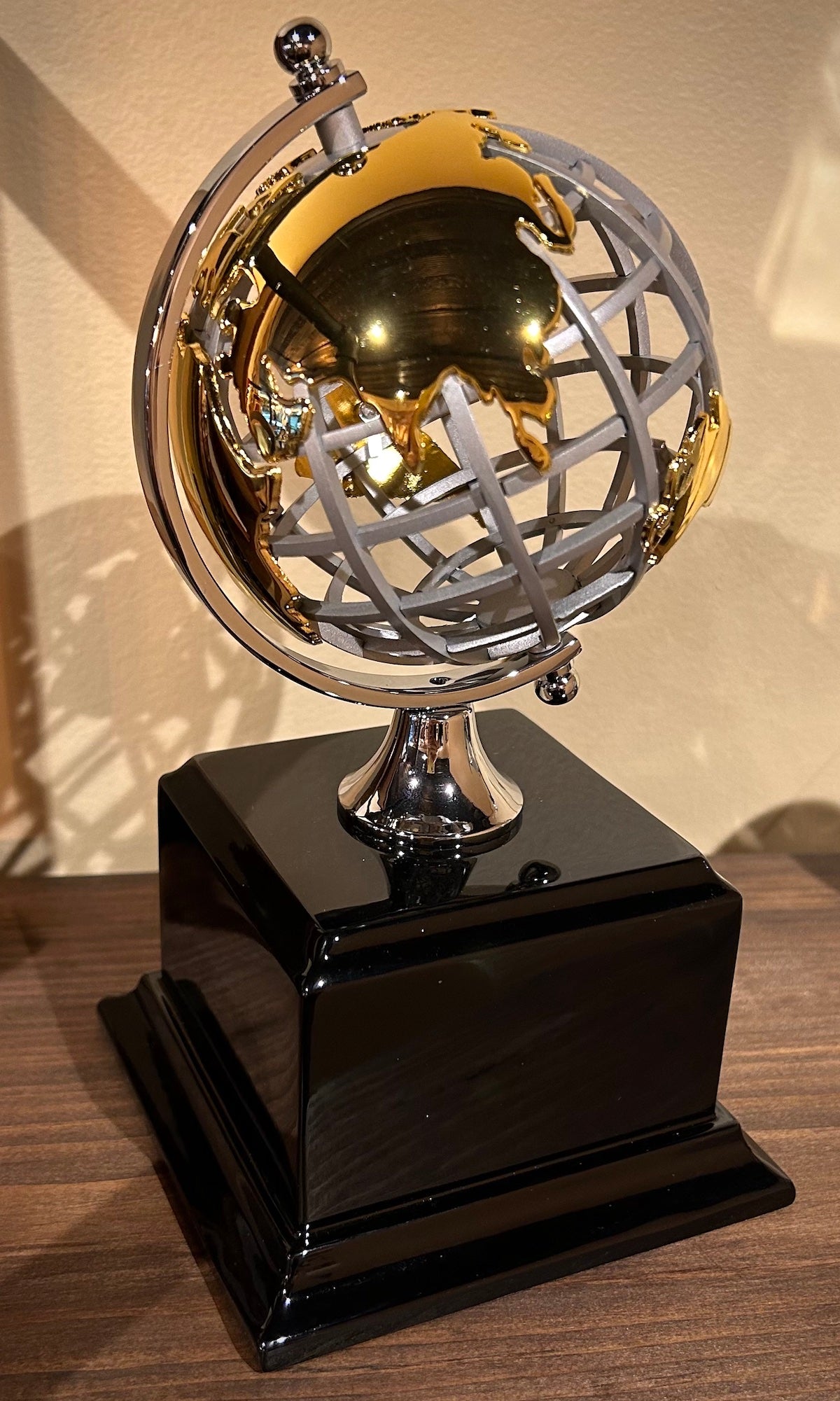 Silver & Gold Architectural World Globe on Black Base