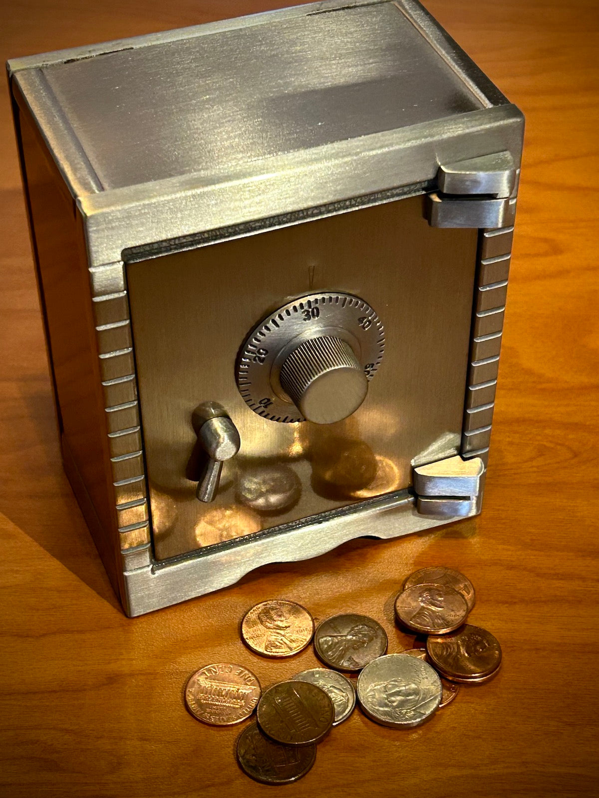 Pewter Finish Locking Vault Bank