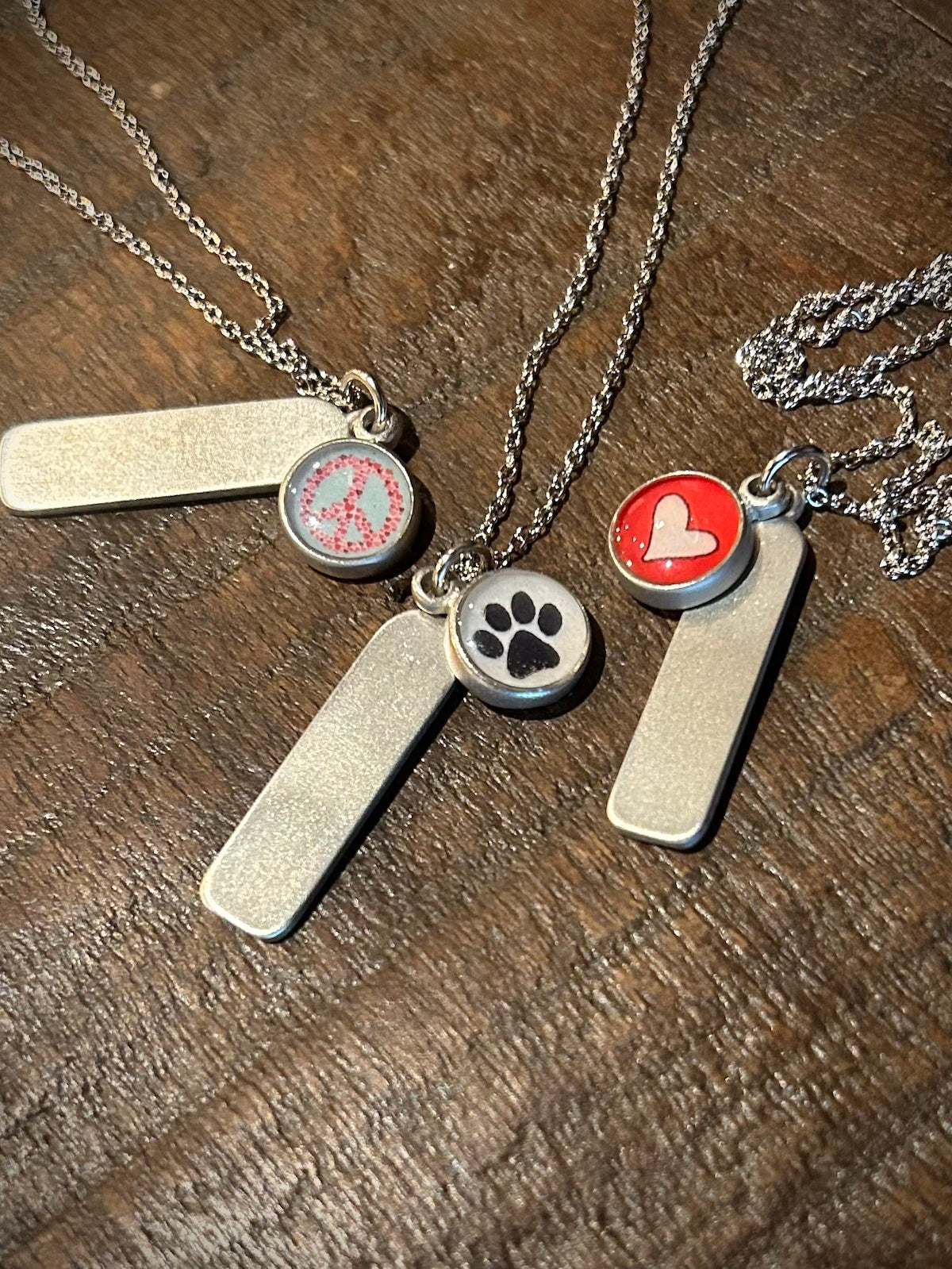 Pewter Vertical Bar Charm Necklace
