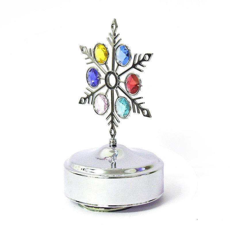 Chrome Revolving Musical Snowflake with Swarovski Crystals