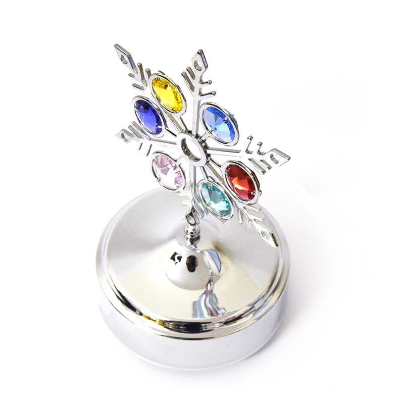 Chrome Revolving Musical Snowflake with Swarovski Crystals