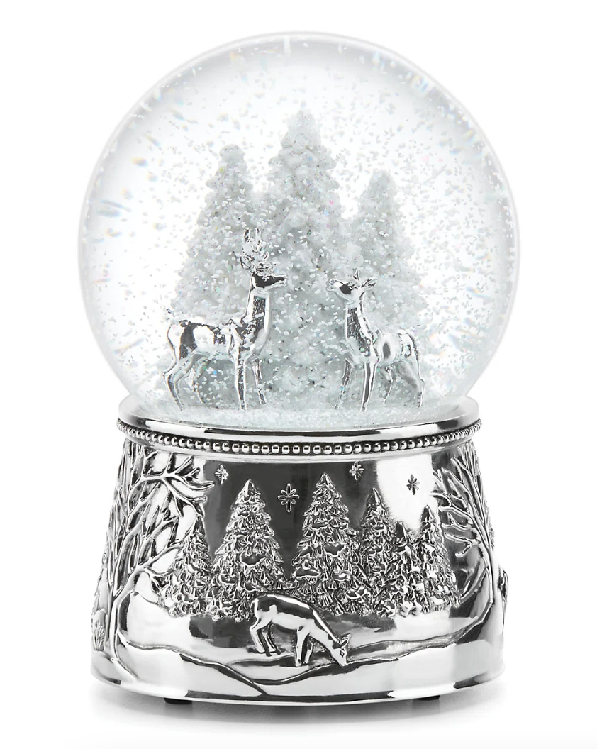 Reed & Barton North Pole Bound Reindeer Silver Musical Snow Globe