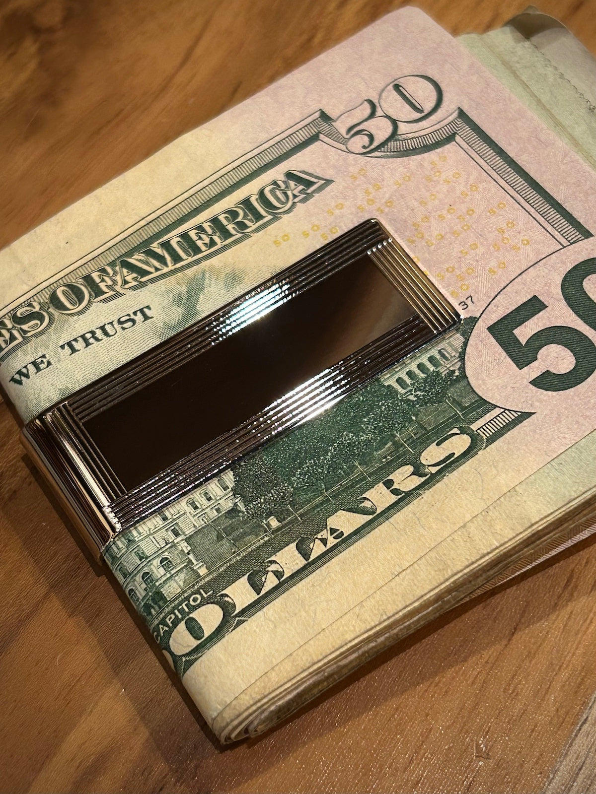 Engine Turned Border Rhodium Silver Money Clip