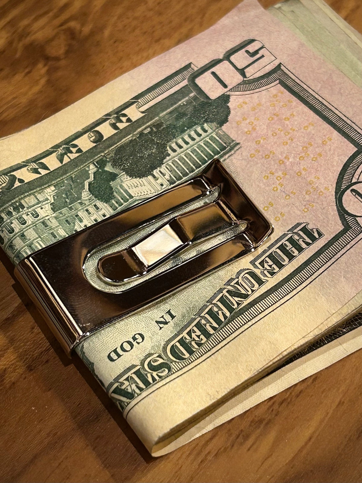 Engine Turned Border Rhodium Silver Money Clip