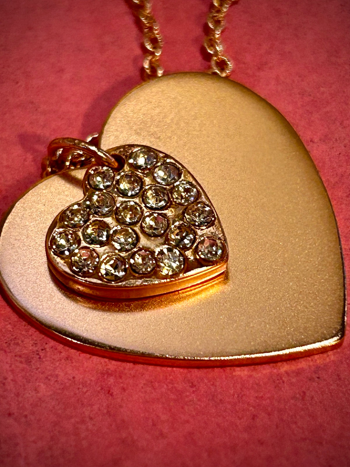 Silver, Gold, or Rose Gold Crystal Charm Double Swing Heart Necklace