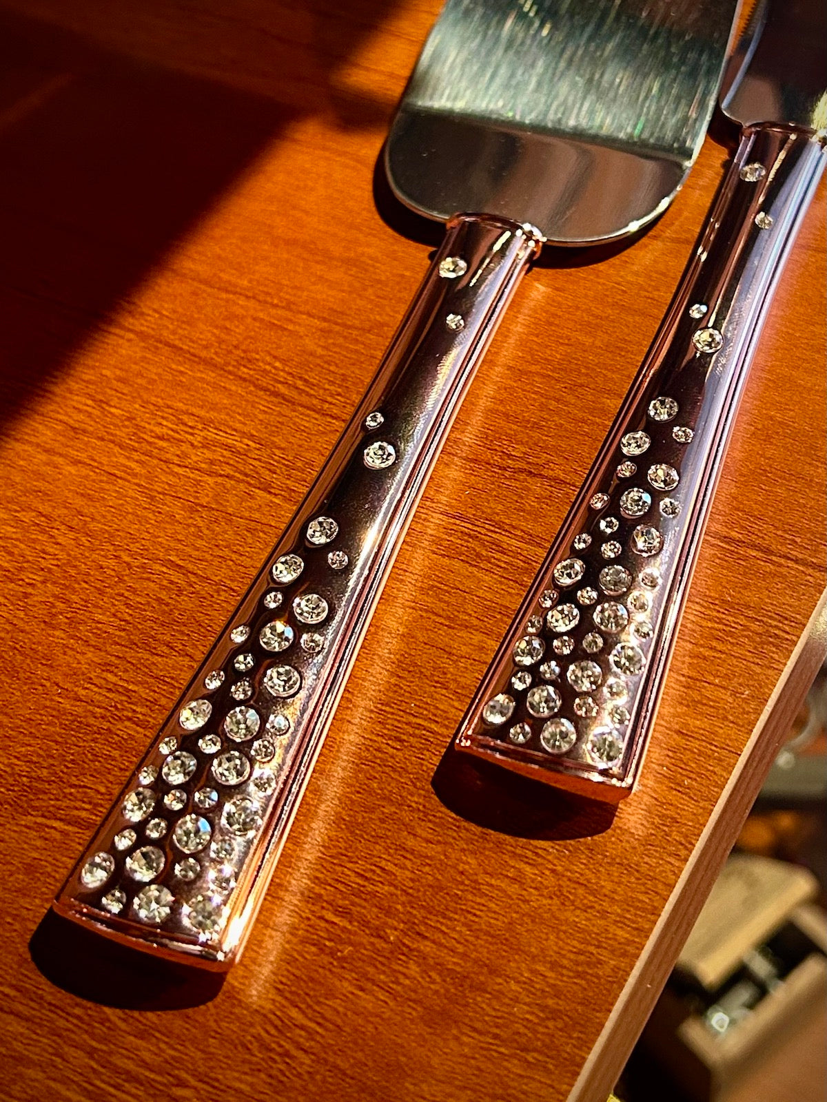 "Galaxy" Rose Gold with Crystals Cake Knife & Server Set