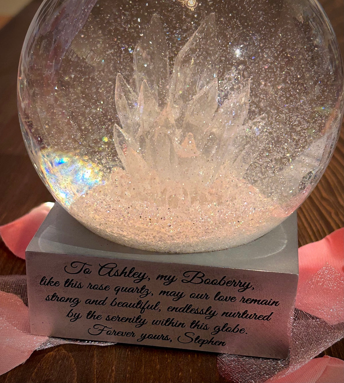 Rose Quartz Crystal Formation Snow Globe