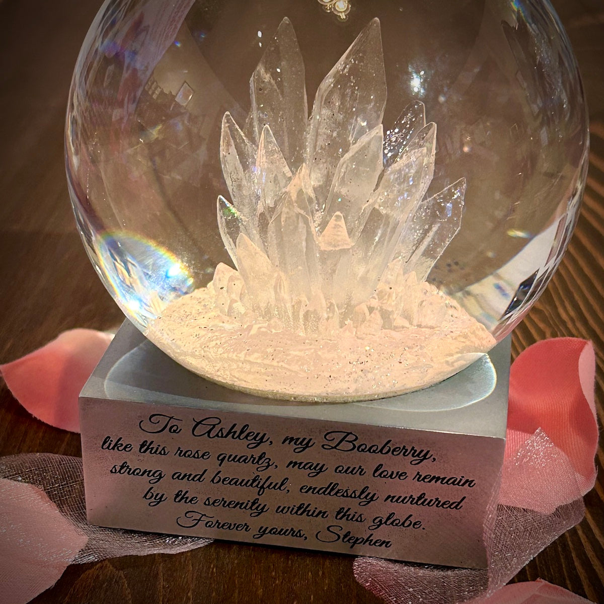 Rose Quartz Crystal Formation Snow Globe