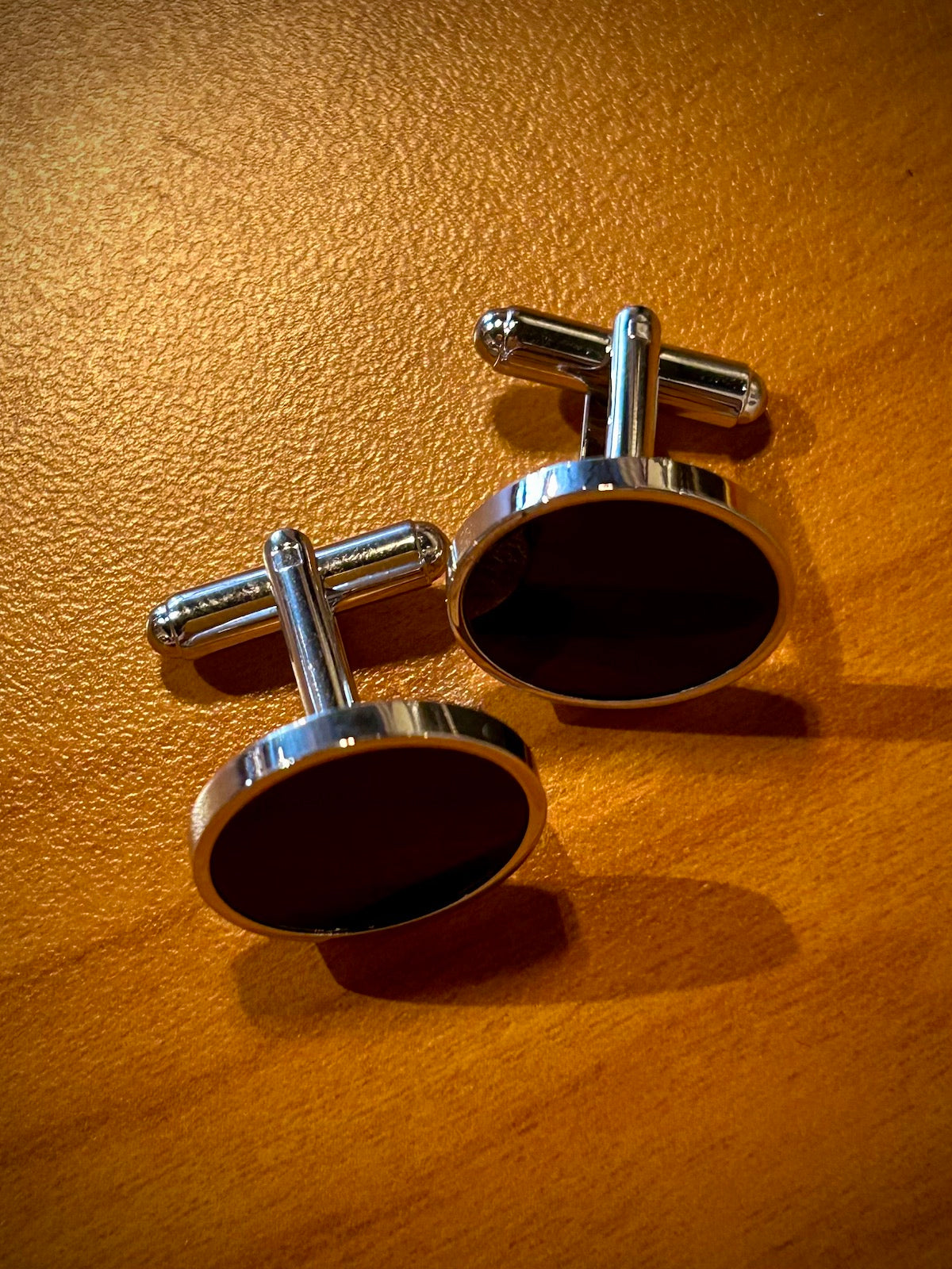 Round Silver with Black Insert Cufflinks