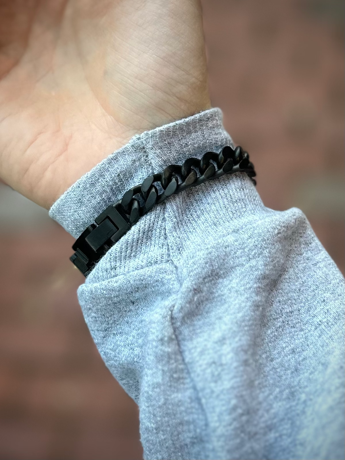 Satin Black Stainless Steel Curb Chain with Espresso Insert ID Bracelet