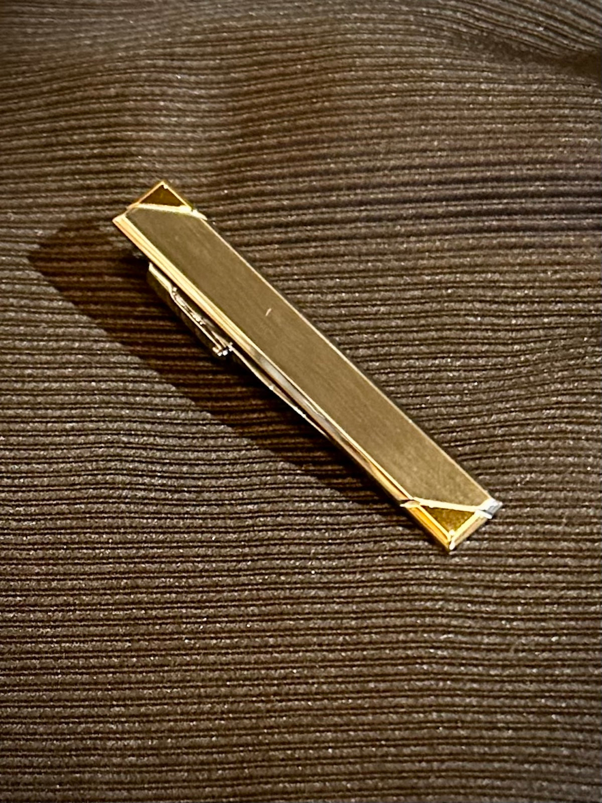 Stainless Steel & Polished Gold Diagonal Edge Tie Bar