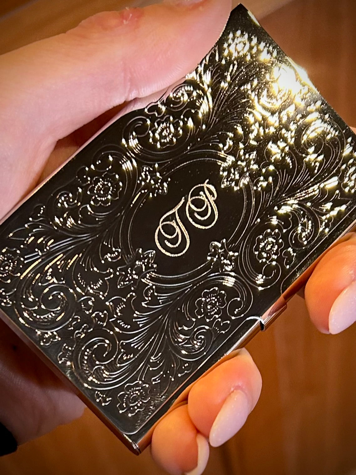 Scroll Design Silver Business Card Case
