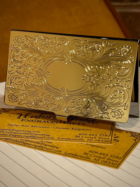 Scroll Design Silver Business Card Case