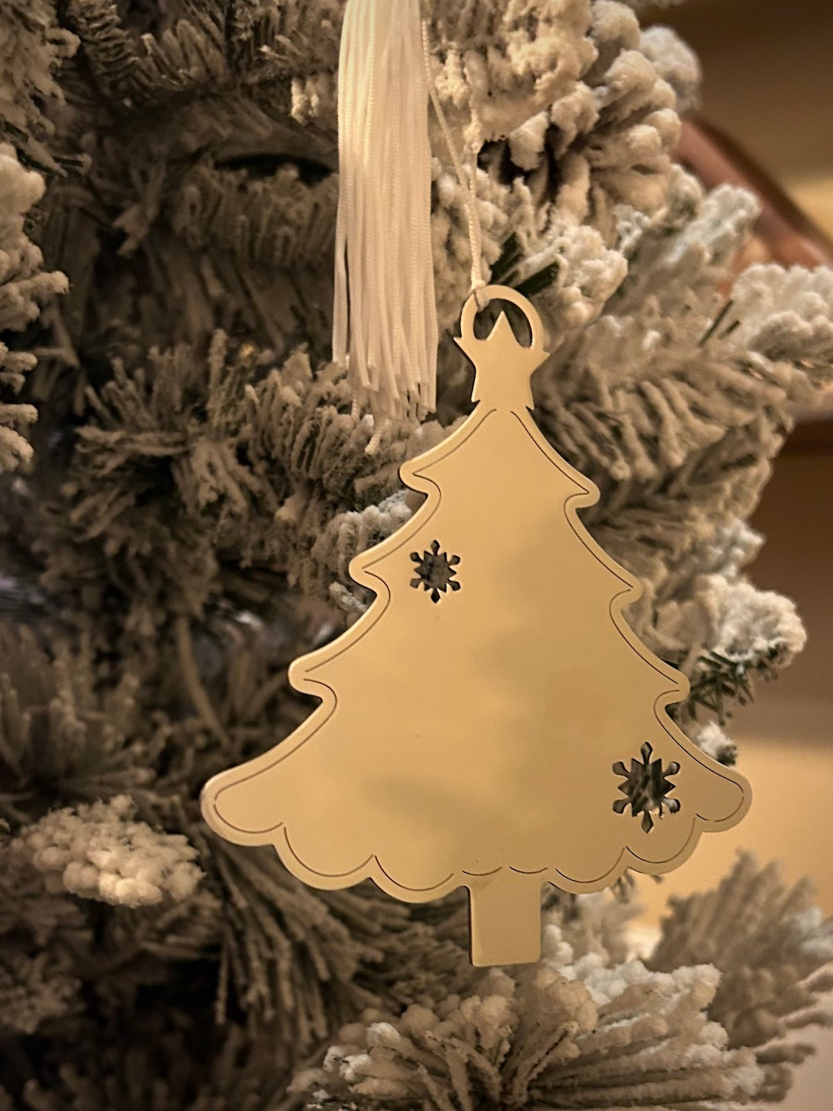 Silver Tree with White Tassel Ornament
