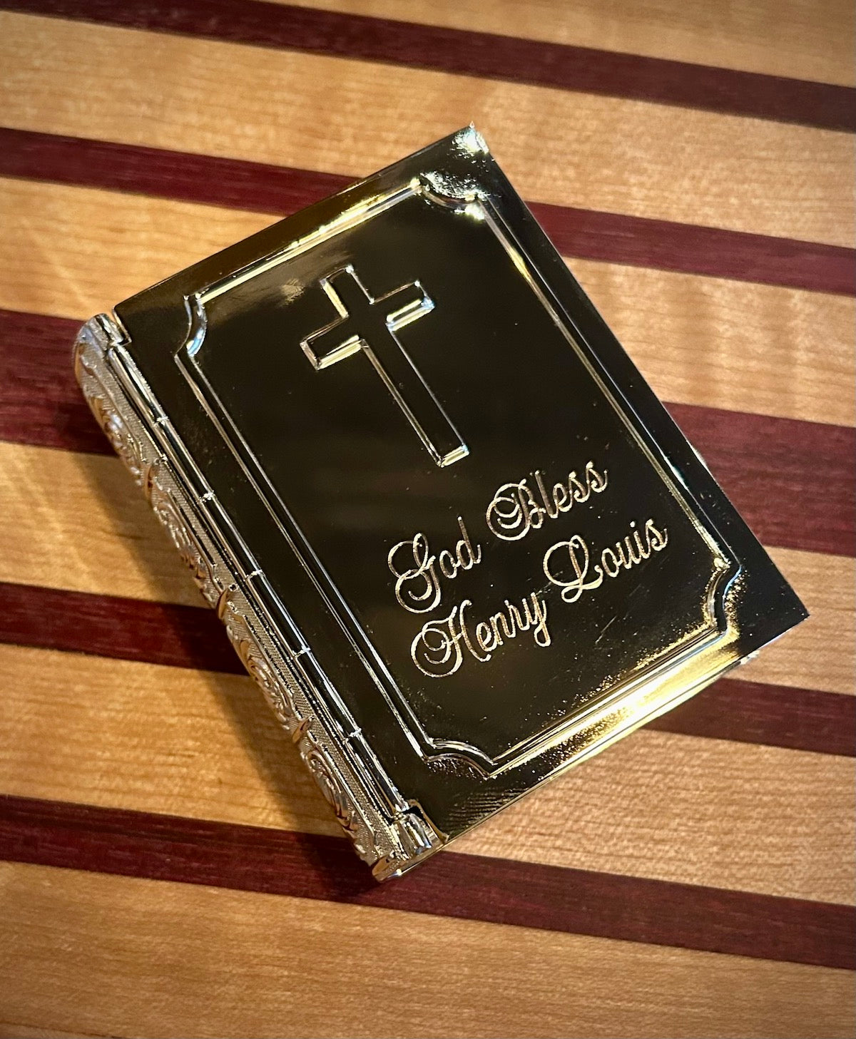 Book Keepsake Box with Hinged Cross Cover