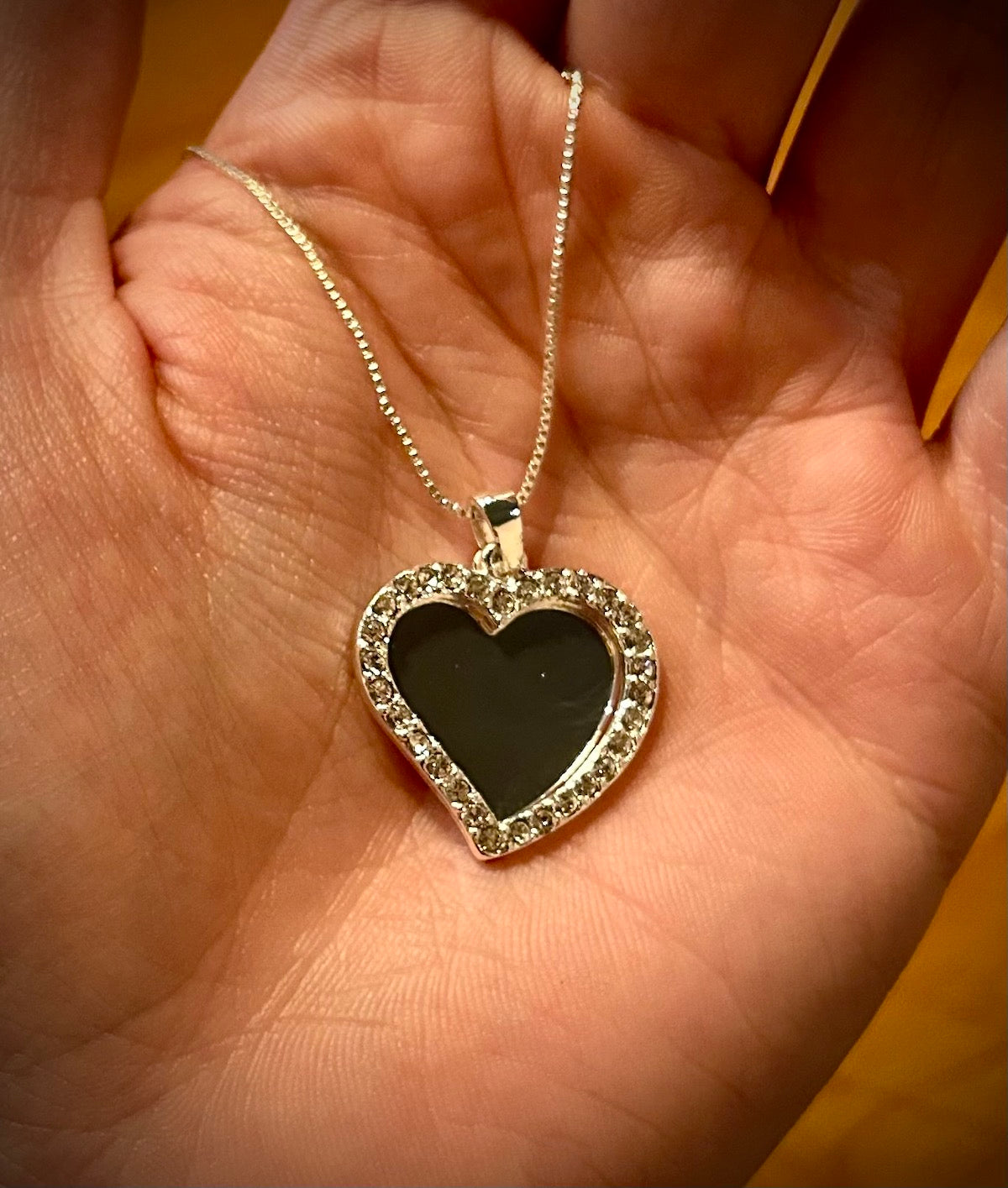 Silver Heart Charm Crystal Swing Frame Necklace