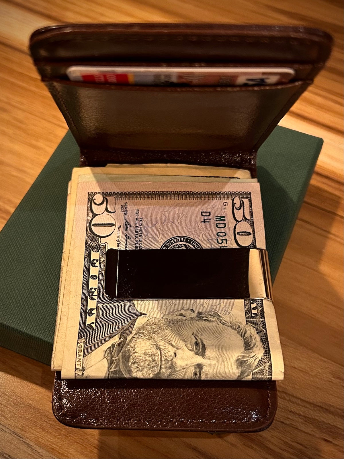 Slim Brown Leather Money Clip Wallet
