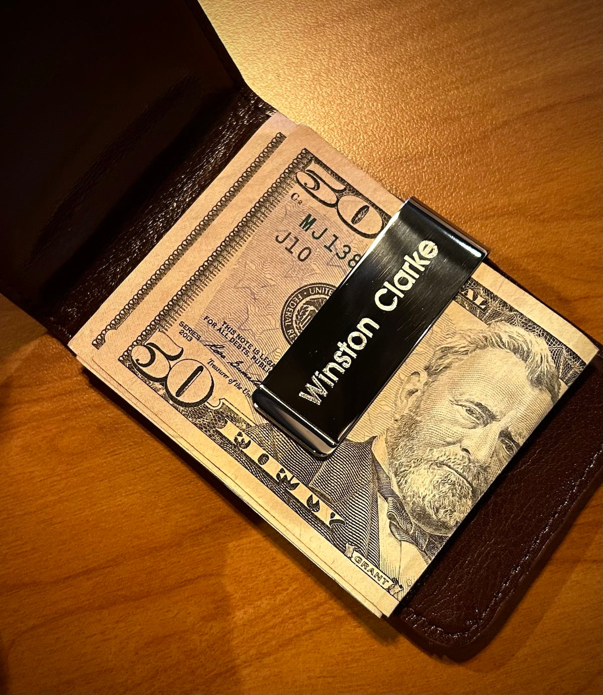 Slim Brown Leather Money Clip Wallet
