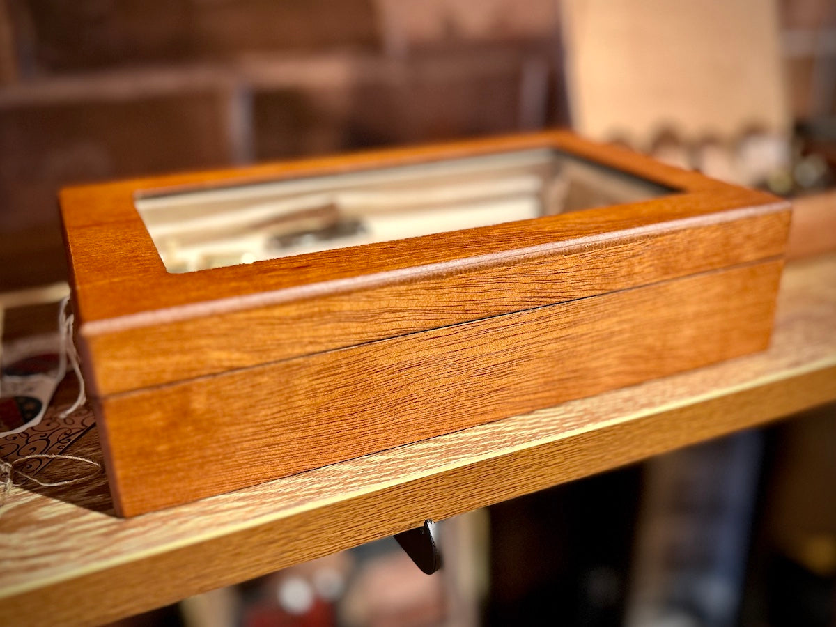 Cherry Brown Wood with Glass Cover Accessory Box