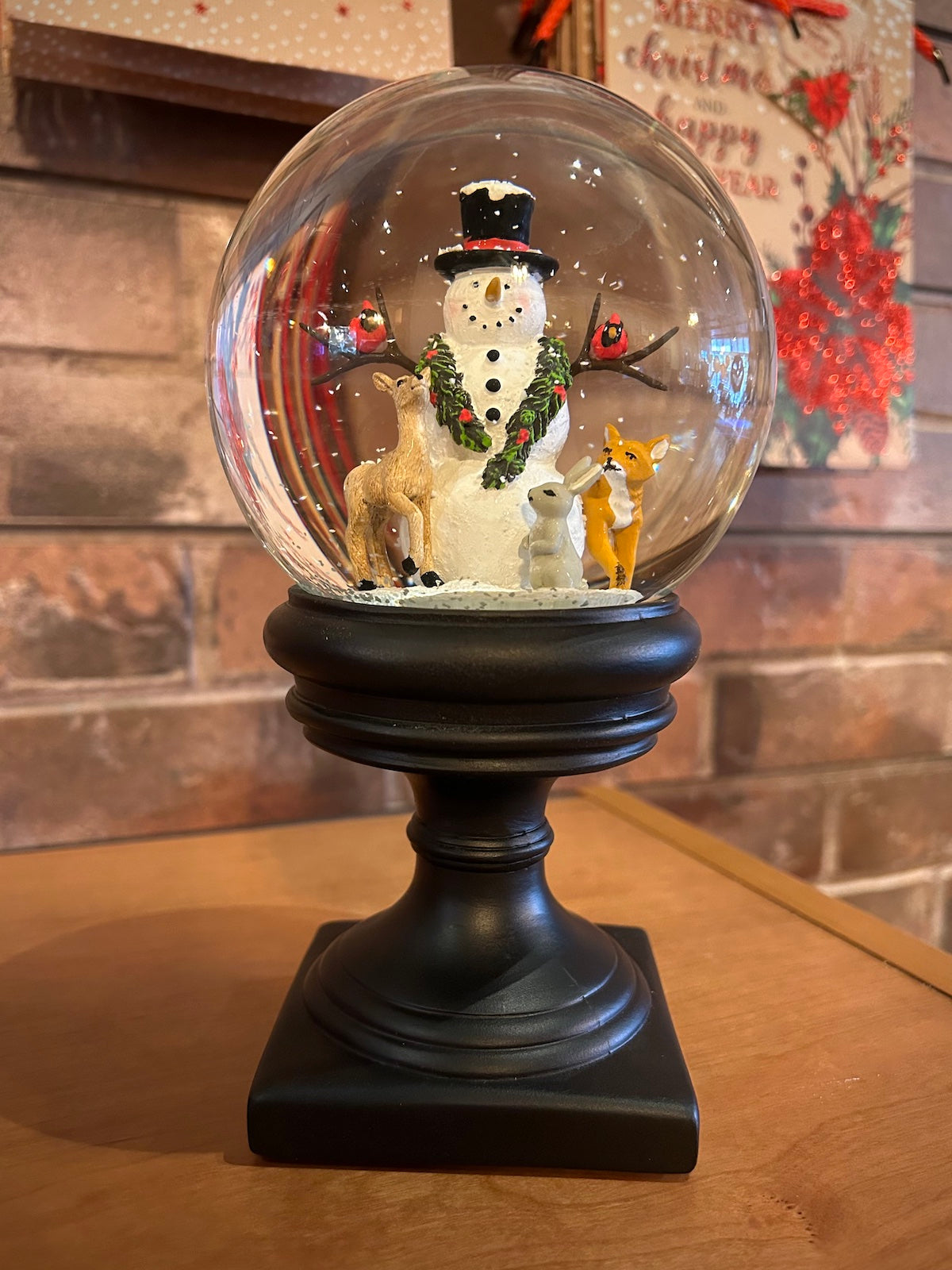 Snowman with Animals Pedestal Snow Globe