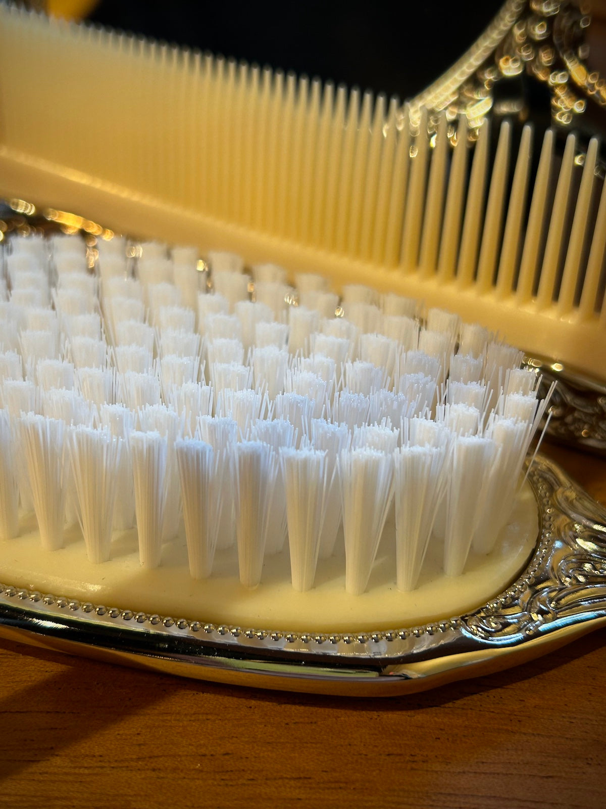 Ornate Silver Brush, Comb & Mirror Vanity Set