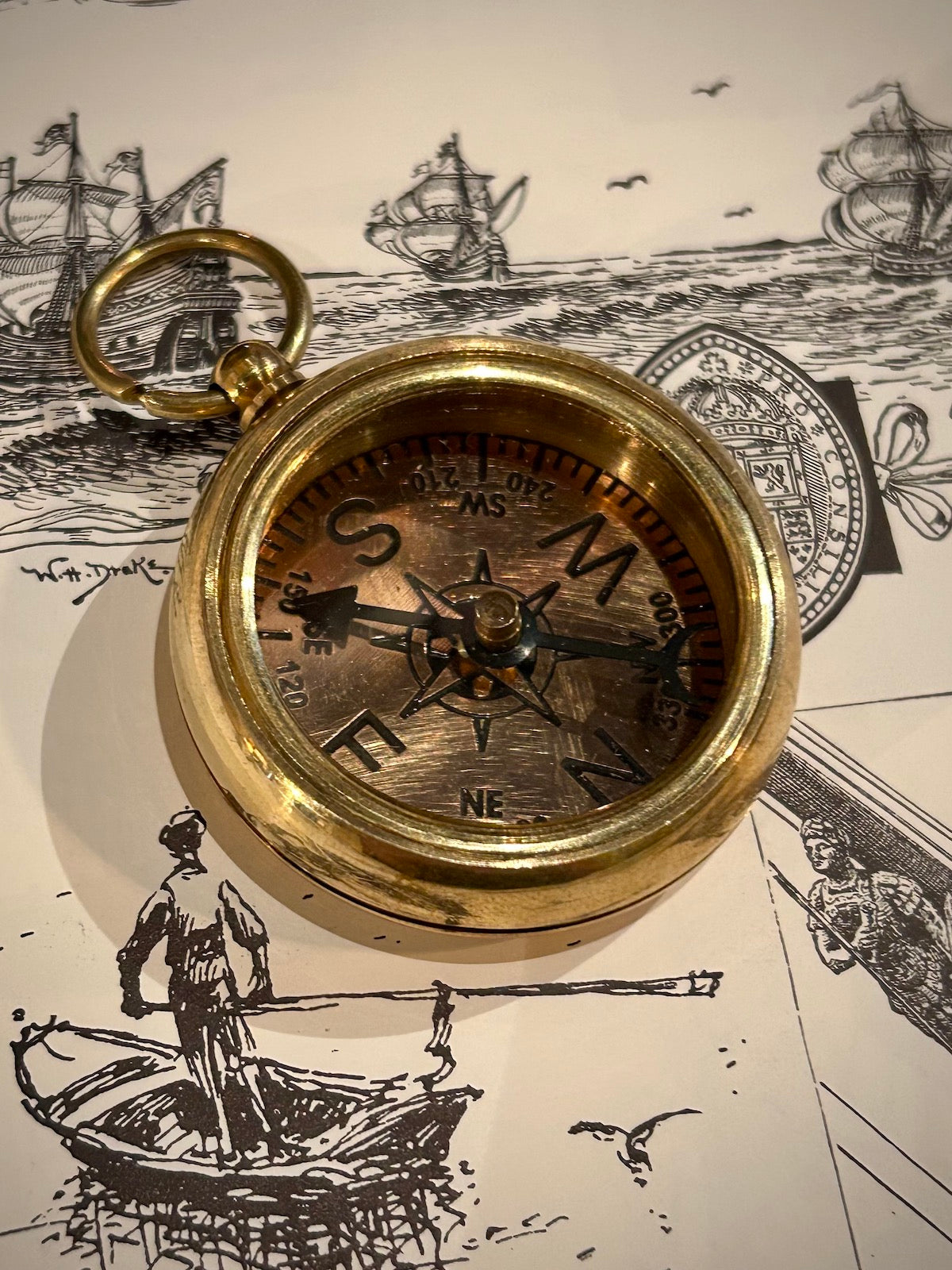 1-5/8" Solid Polished Brass Pocket Compass