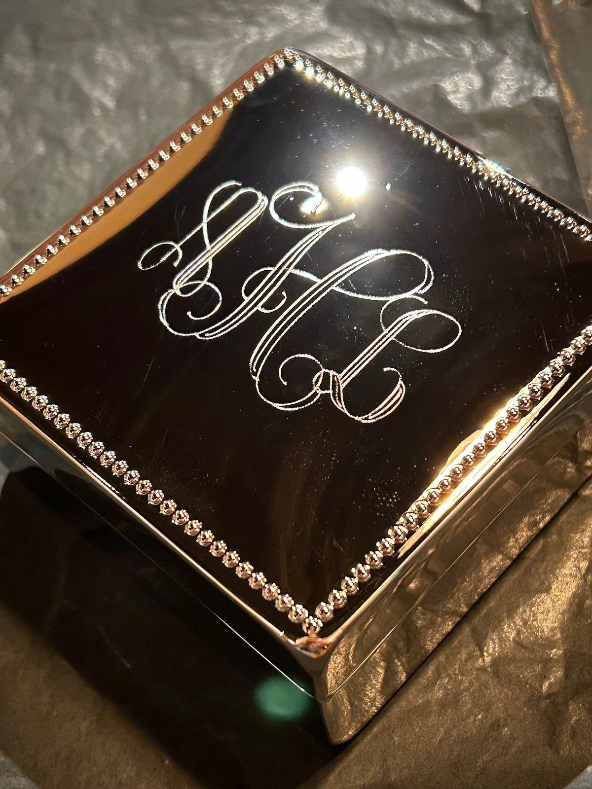 Square Beaded Silver Box