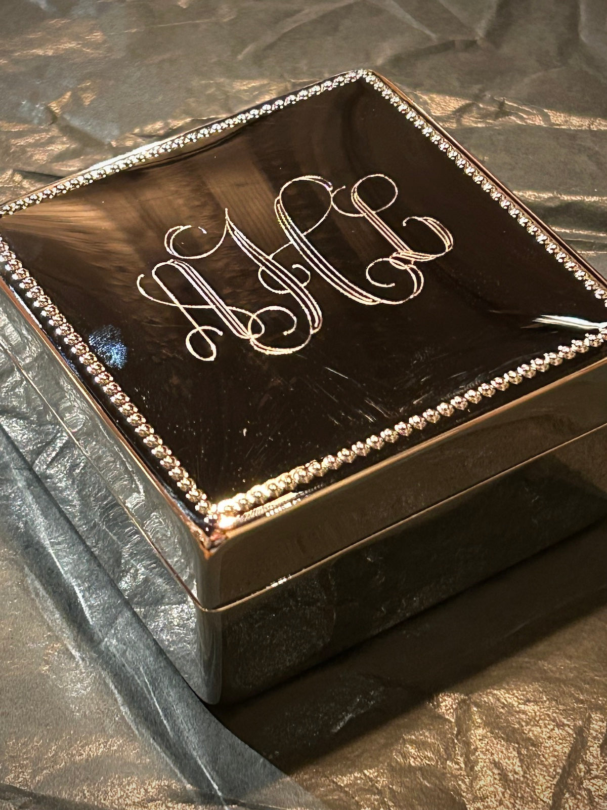 Square Beaded Silver Box