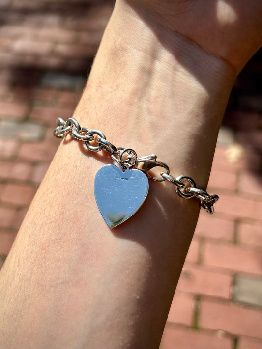 Sterling Silver Chain Bracelet with Heart Tag