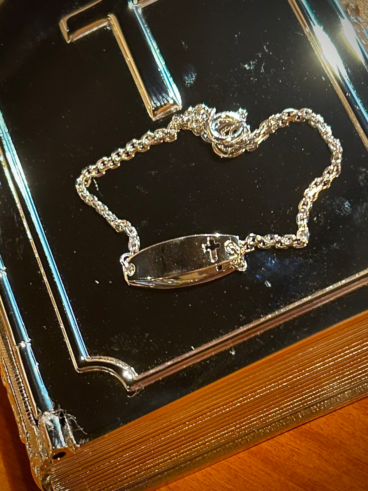 Sterling Silver Cross Cutout Tag ID Baby Bracelet