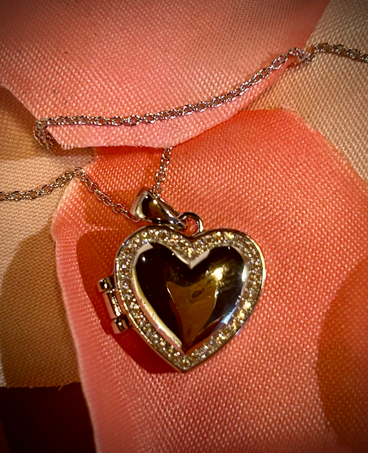 Sterling Silver Pink CZ Heart Girls Locket