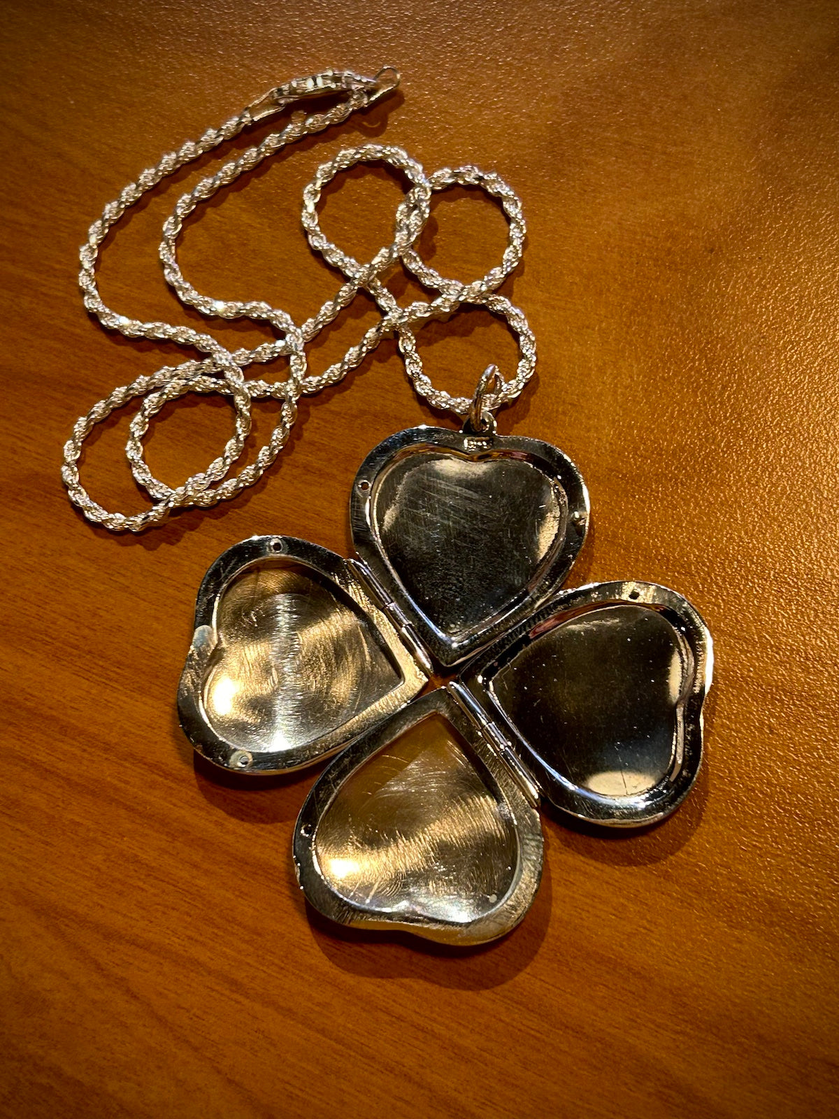 Sterling Silver 4 Panel Heart Photo Locket Necklace