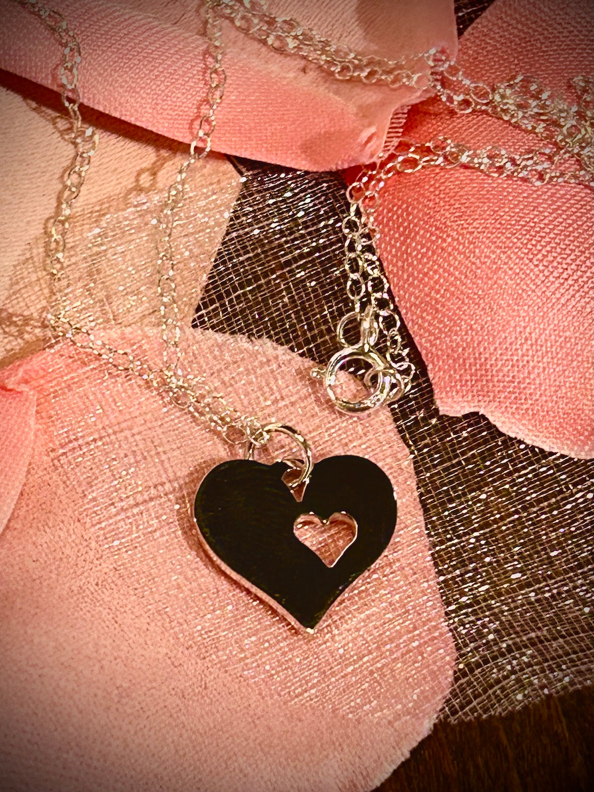 Sterling Silver Heart Necklace with Heart Cutout