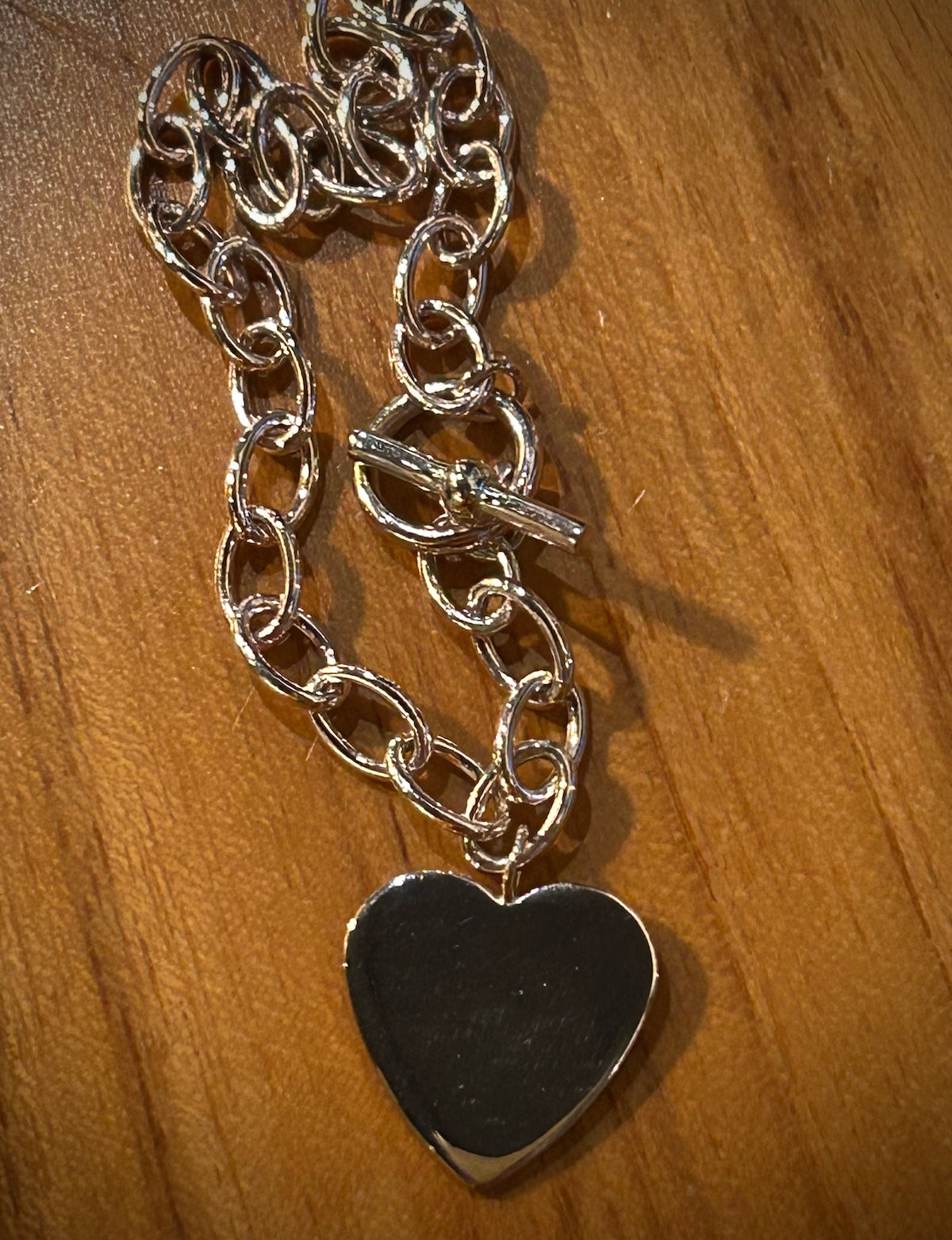 Sterling Silver Heart Charm Toggle Rolo Bracelet