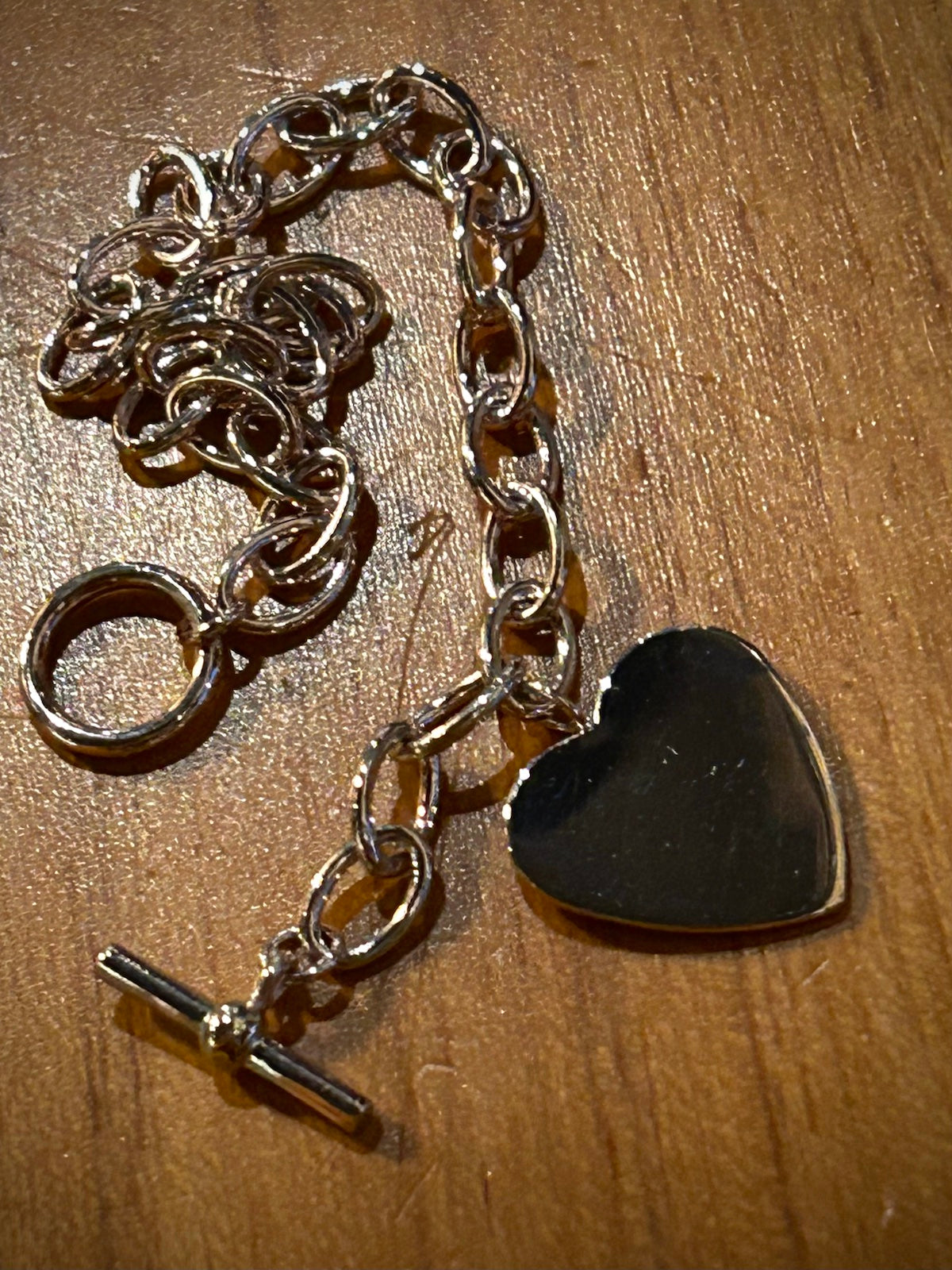 Sterling Silver Heart Charm Toggle Rolo Bracelet