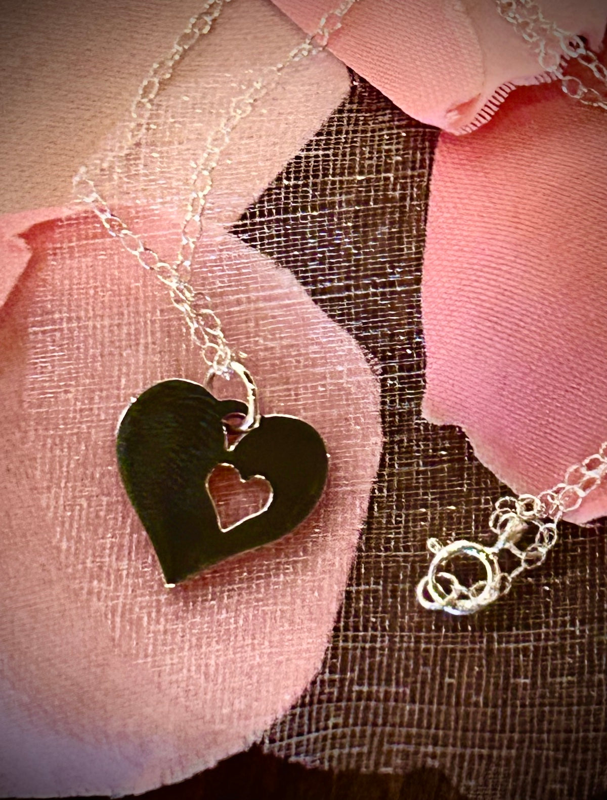 Sterling Silver Heart Necklace with Heart Cutout