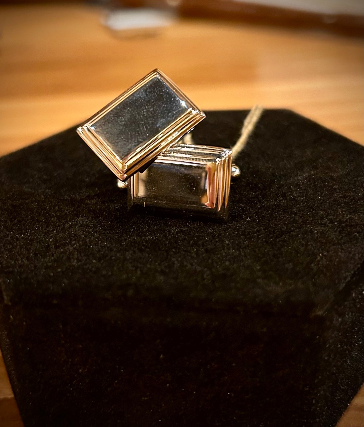 Sterling Silver Step Border Rectangular Cufflinks