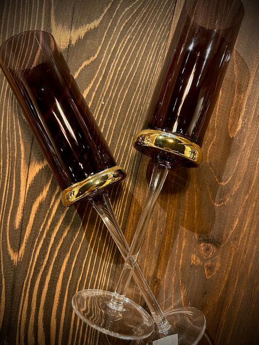 Tinted Black with Gold Band Champagne Flutes