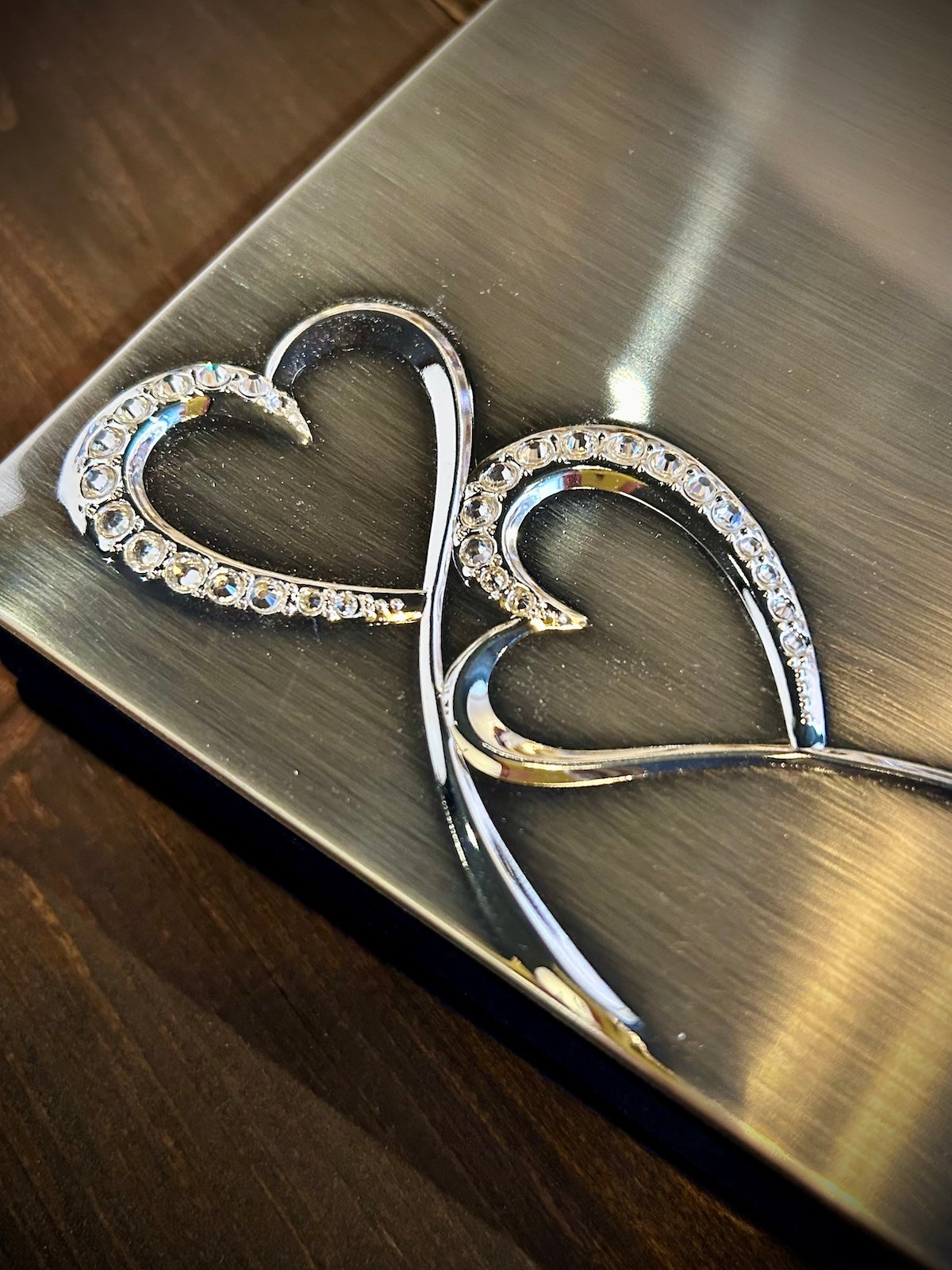 Double Hearts Brushed Silver Wedding Guest Book