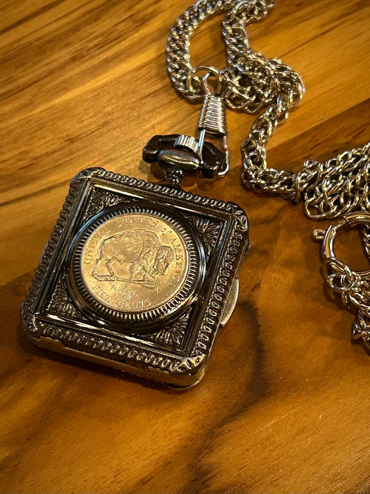 Westward Journey Bison Nickel Coin Pocket Watch