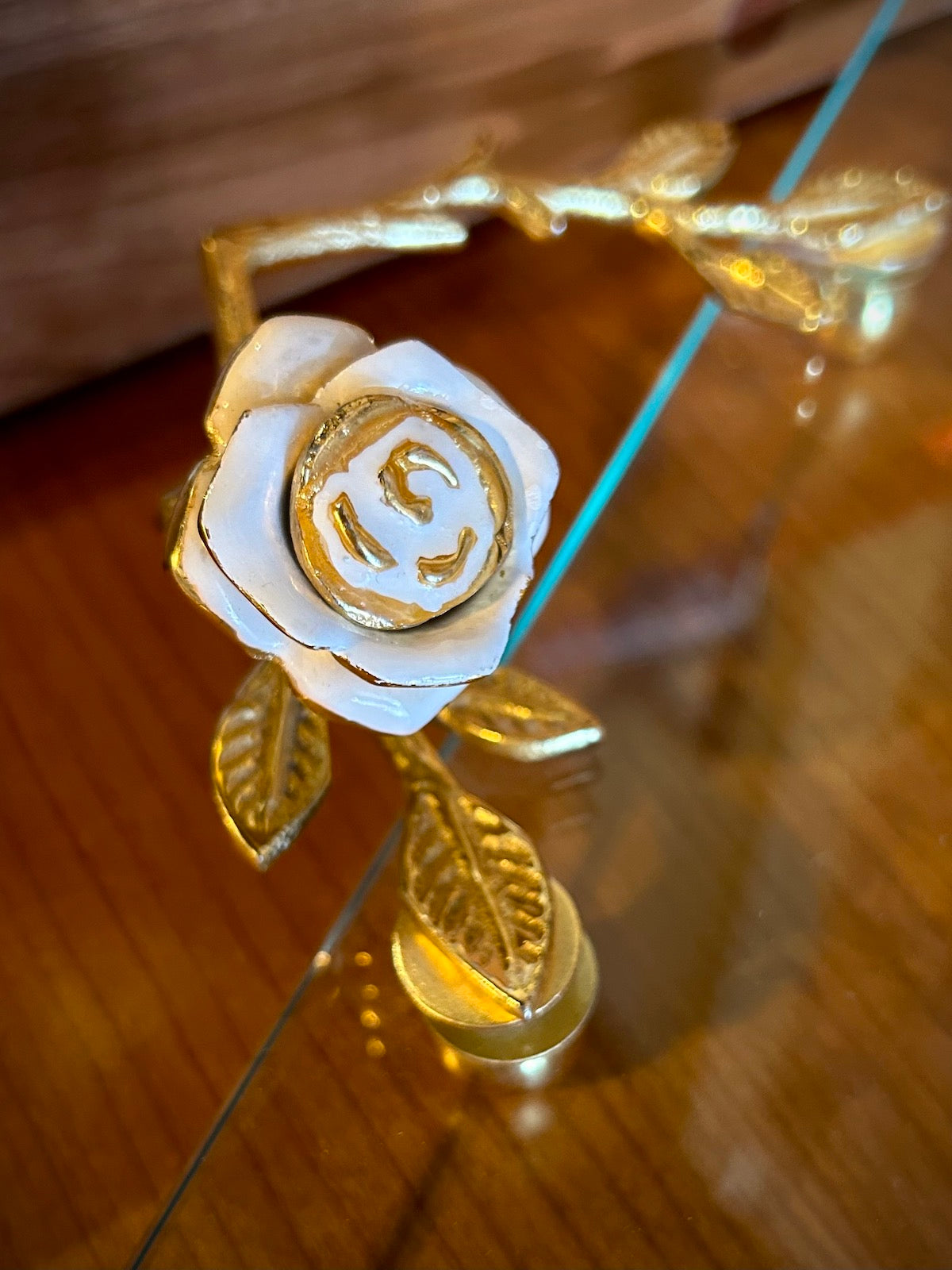 Glass Tray with White Rose Gold Handles
