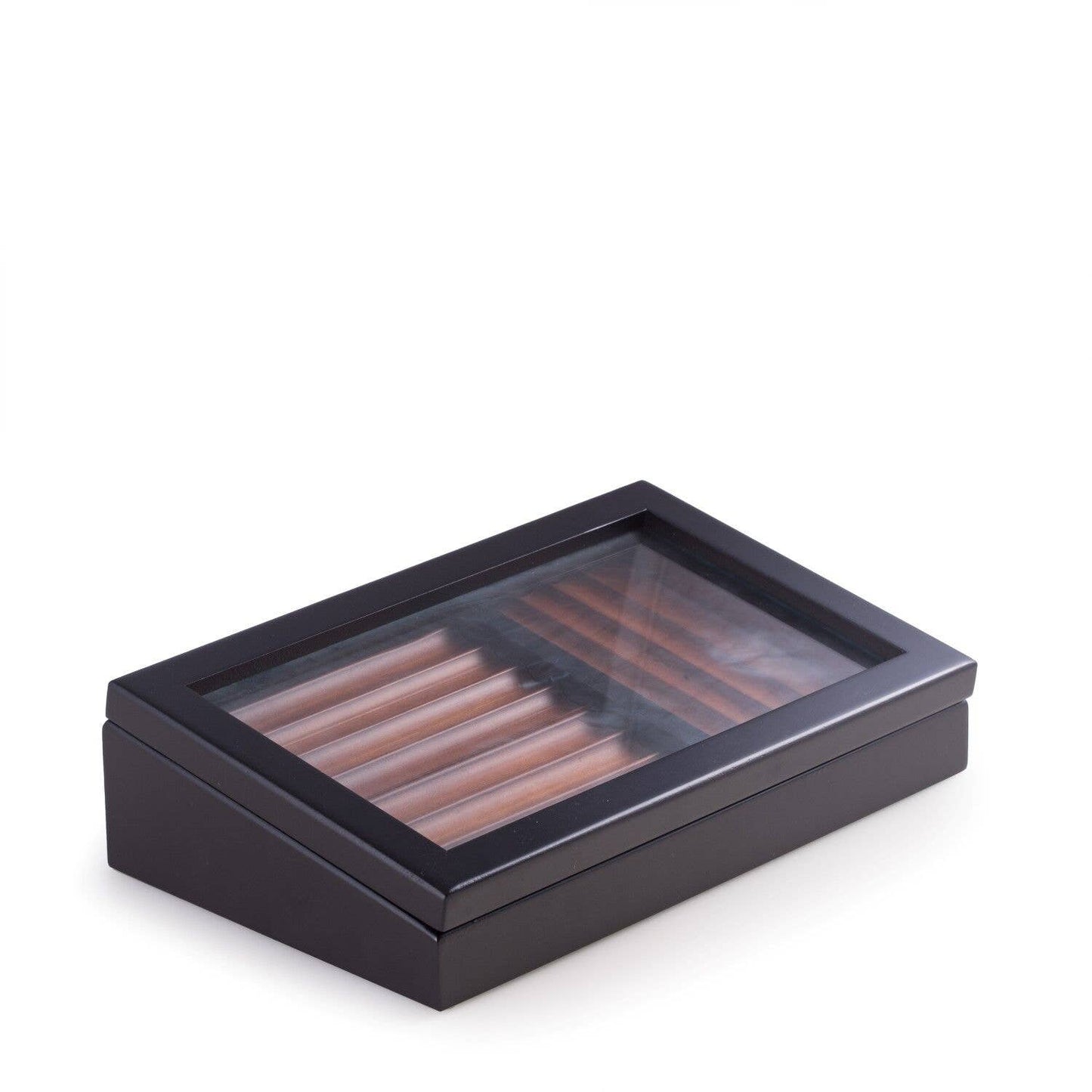 Black Wood Glass Lid Pen Box