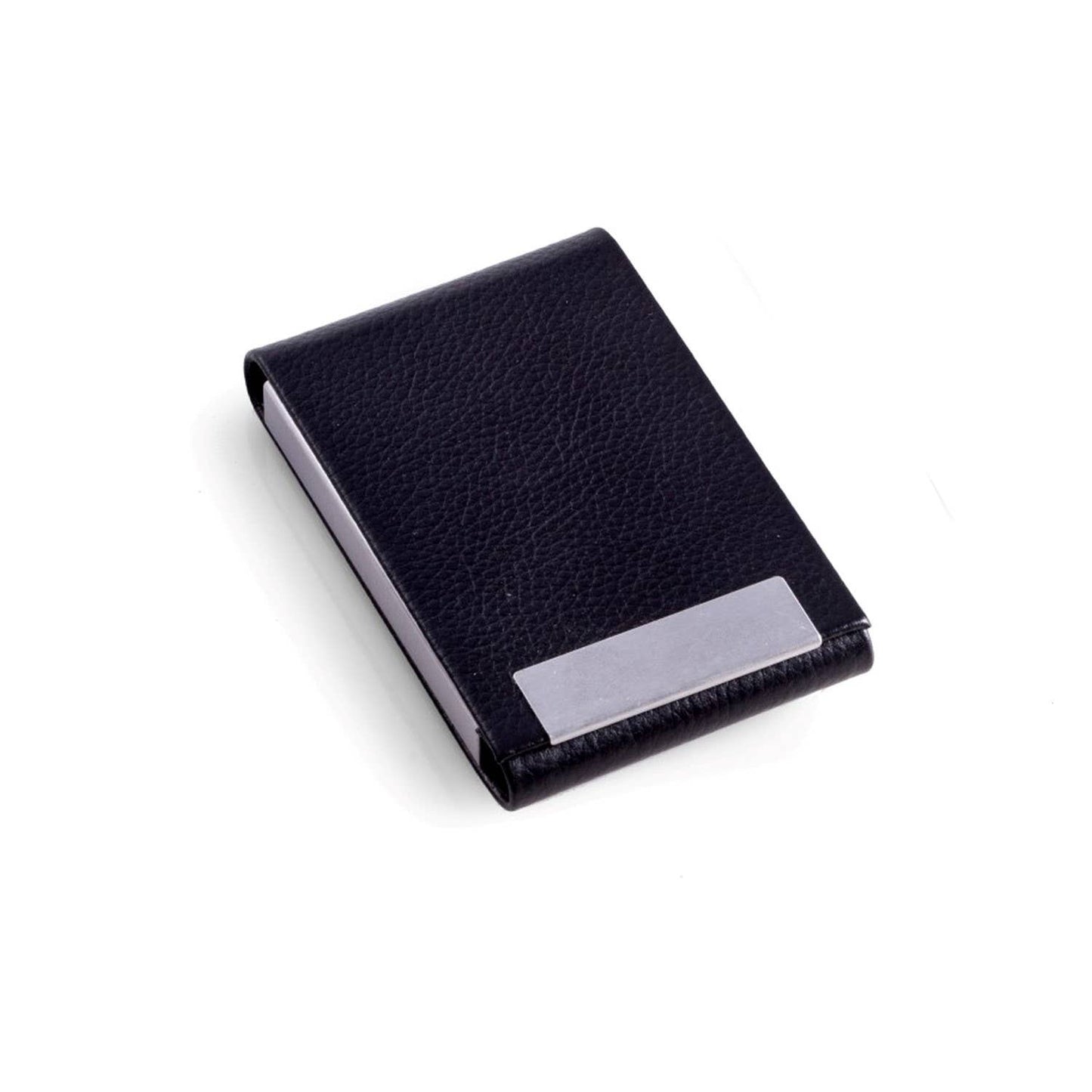 Black Leather Card Case with Flip Top Magnetic Closure