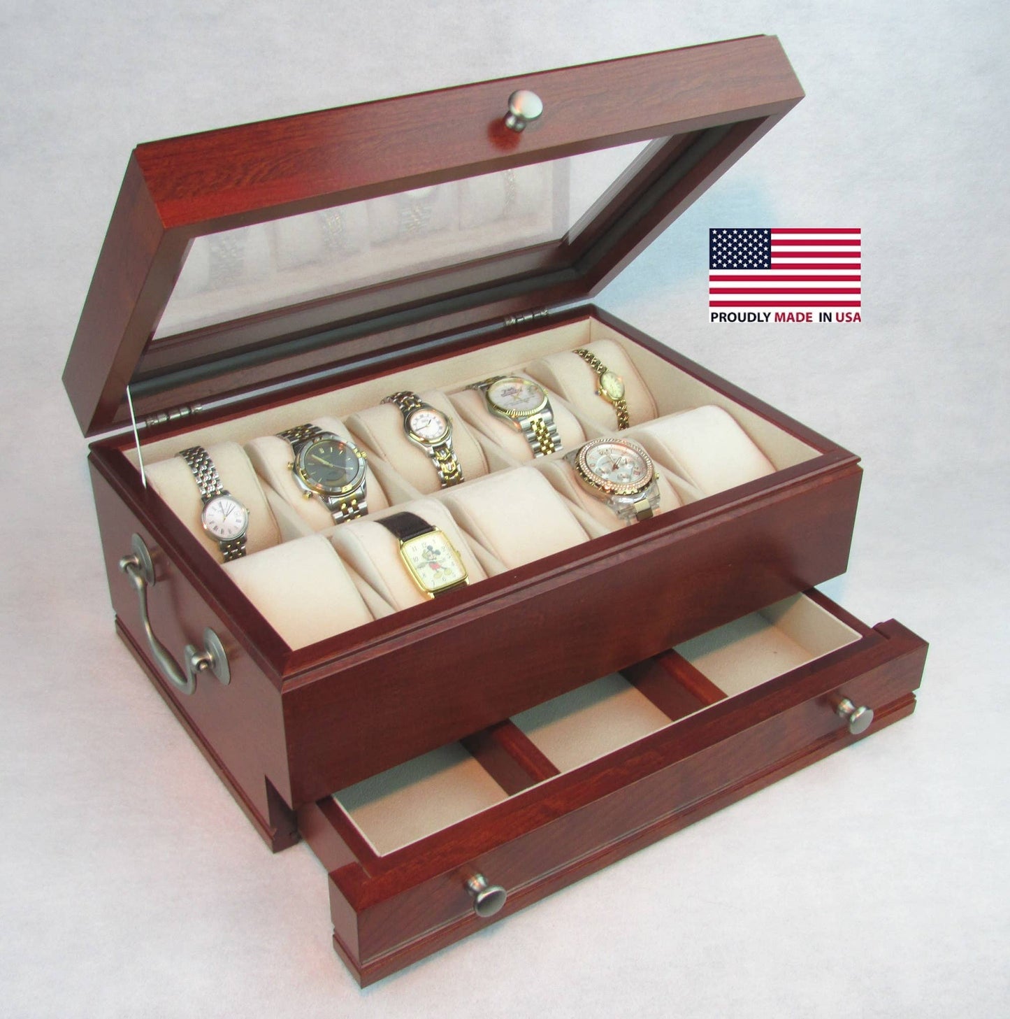 Handcrafted Mahogany Wood Captain Watch Chest & Valet